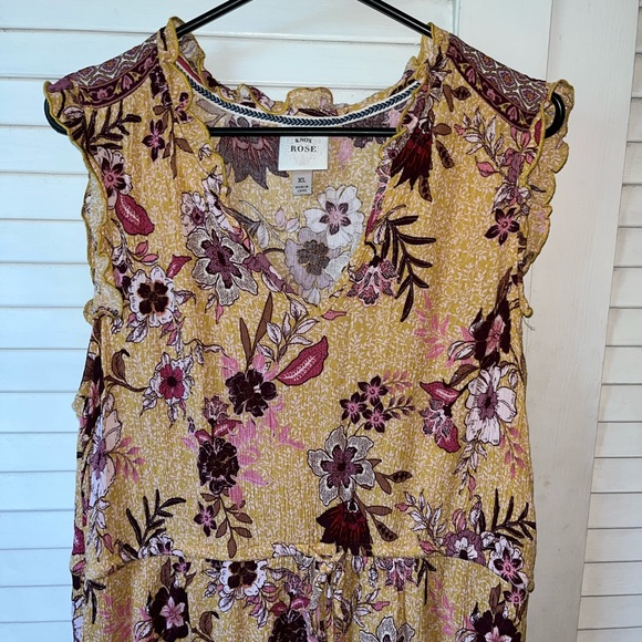 Knox Rose Women's Sleeveless Midi Dress Mustard Yellow Floral Ruffle Size L - Picture 6 of 8
